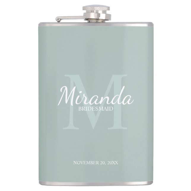 Personalized Bridesmaid's Monogram and Name Hip Flask (Front)