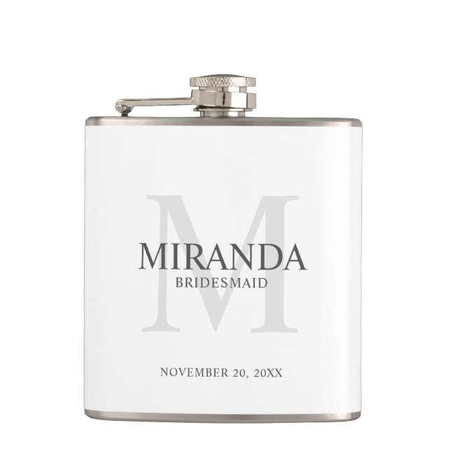 Personalized Bridesmaid's Monogram and Name Hip Flask (Front)
