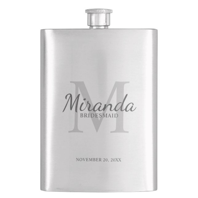 Personalized Bridesmaid's Monogram and Name Hip Flask (Front)