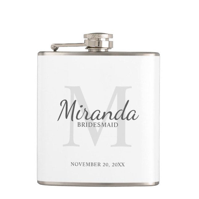 Personalized Bridesmaid's Monogram and Name Hip Flask (Front)