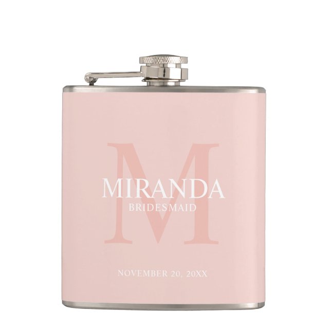 Personalized Bridesmaid's Monogram and Name Hip Flask (Front)