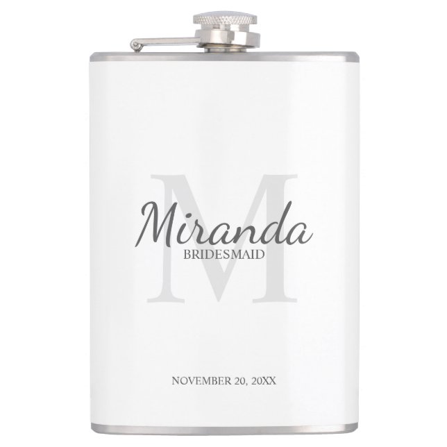 Personalized Bridesmaid's Monogram and Name Hip Flask (Front)
