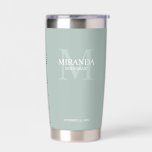 Personalized Bridesmaid's Monogram and Name Insulated Tumbler<br><div class="desc">Add a personal touch to your wedding with personalized bridesmaid's monogram and name gift. This design features personalized bridesmaid's name with title and wedding date in white and monogram in sage green as background, in classic serif font style, on sage green background. Also perfect for maid of honour, mother of...</div>