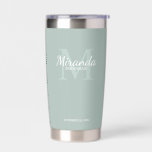 Personalized Bridesmaid's Monogram and Name Insulated Tumbler<br><div class="desc">Personalized Bridesmaids Gifts features personalized bridesmaid's name in white classic script font style and monogram in sage green classic serif font style as background with title and wedding date in white classic serif font style on sage green background. Also perfect for maid of honour, flower girl, mother of the bride...</div>