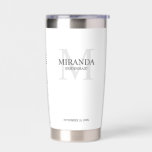 Personalized Bridesmaid's Monogram and Name Insulated Tumbler<br><div class="desc">Add a personal touch to your wedding with personalized bridesmaid's monogram and name gift. This design features personalized bridesmaid's name with title and wedding date in grey and monogram in light grey as background, in classic serif font style, on white background. Also perfect for maid of honour, mother of the...</div>