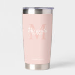 Personalized Bridesmaid's Monogram and Name Insulated Tumbler<br><div class="desc">Personalized Bridesmaids Gifts features personalized bridesmaid's name in white classic script font style and monogram in blush pink classic serif font style as background with title and wedding date in white classic serif font style on blush pink background. Also perfect for maid of honour, flower girl, mother of the bride...</div>