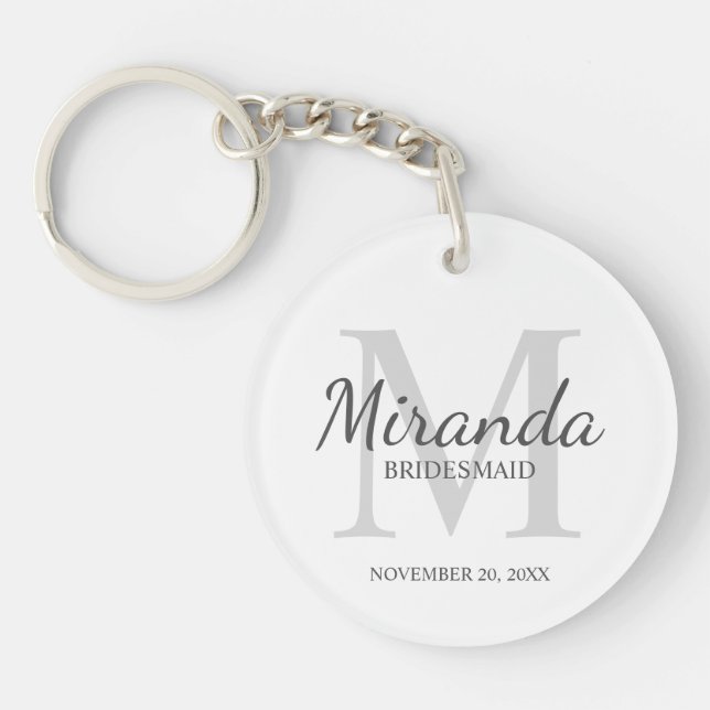 Personalized Bridesmaid's Monogram and Name Keychain (Front)
