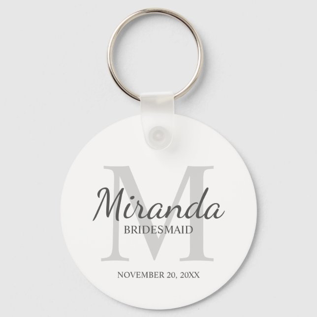 Personalized Bridesmaid's Monogram and Name Keychain (Front)