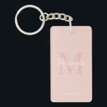 Personalized Bridesmaid's Monogram and Name Keychain<br><div class="desc">Personalized Bridesmaids Gifts features personalized bridesmaid's name in white classic script font style and monogram in blush pink classic serif font style as background with title and wedding date in white classic serif font style on blush pink background. Also perfect for maid of honour, flower girl, mother of the bride...</div>