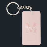 Personalized Bridesmaid's Monogram and Name Keychain<br><div class="desc">Personalized Bridesmaids Gifts features personalized bridesmaid's name in white classic script font style and monogram in blush pink classic serif font style as background with title and wedding date in white classic serif font style on blush pink background. Also perfect for maid of honour, flower girl, mother of the bride...</div>
