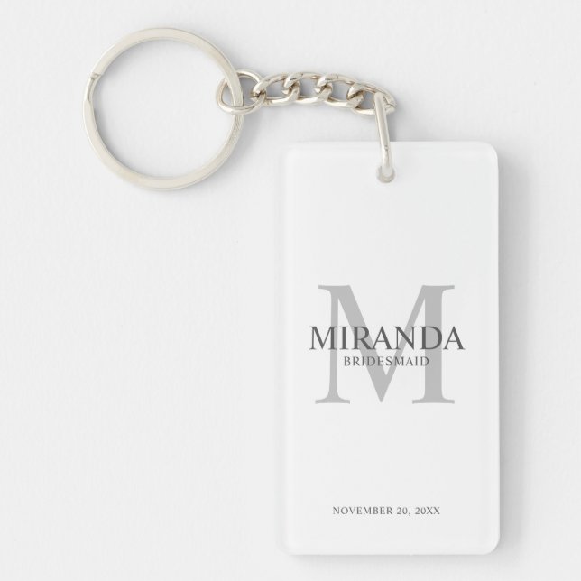 Personalized Bridesmaid's Monogram and Name Keychain (Front)