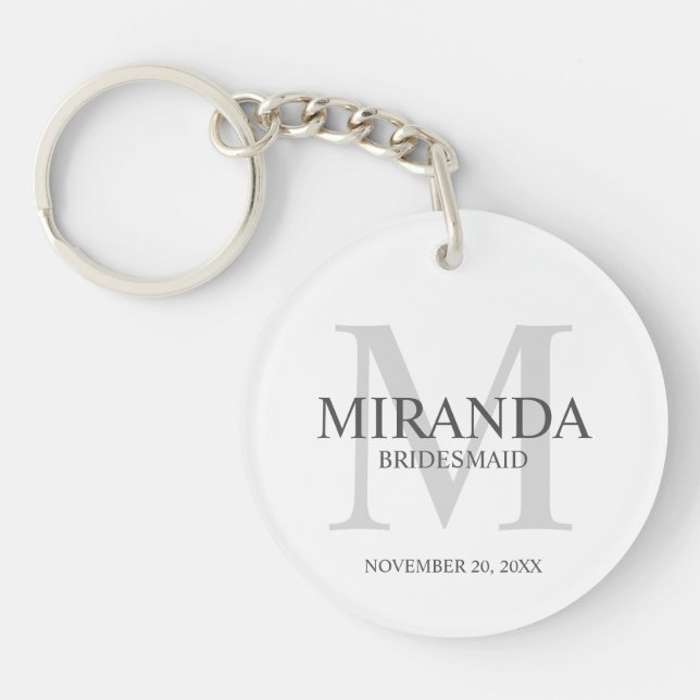 Personalized Bridesmaid's Monogram and Name Keychain (Front)