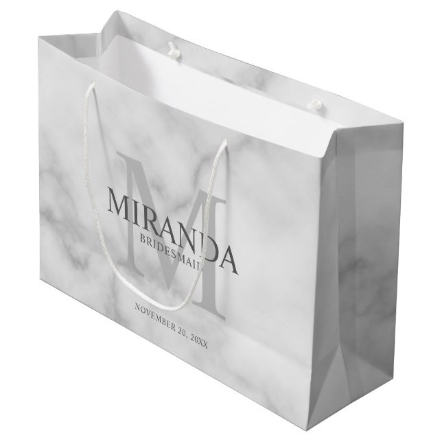 Personalized Bridesmaid's Monogram and Name Large Gift Bag (Front Angled)