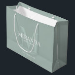Personalized Bridesmaid's Monogram and Name Large Gift Bag<br><div class="desc">Add a personal touch to your wedding with personalized bridesmaid's monogram and name gift. This design features personalized bridesmaid's name with title and wedding date in white and monogram in sage green as background, in classic serif font style, on sage green background. Also perfect for maid of honour, mother of...</div>