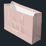 Personalized Bridesmaid's Monogram and Name Large Gift Bag<br><div class="desc">Add a personal touch to your wedding with personalized bridesmaid's monogram and name gift. This design features personalized bridesmaid's name with title and wedding date in white and monogram in blush pink as background, in classic serif font style, on blush pink background. Also perfect for maid of honour, mother of...</div>