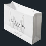 Personalized Bridesmaid's Monogram and Name Large Gift Bag<br><div class="desc">Add a personal touch to your wedding with personalized bridesmaid's monogram and name gift. This design features personalized bridesmaid's name with title and wedding date in grey and monogram in light grey as background, in classic serif font style, on white background. Also perfect for maid of honour, mother of the...</div>