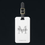 Personalized Bridesmaid's Monogram and Name Luggage Tag<br><div class="desc">Personalized Bridesmaids Gifts features personalized bridesmaid's name in grey classic script font style and monogram in light grey classic serif font style as background with title and wedding date in grey classic serif font style on white background. Also perfect for maid of honour, flower girl, mother of the bride and...</div>