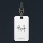 Personalized Bridesmaid's Monogram and Name Luggage Tag<br><div class="desc">Personalized Bridesmaids Gifts features personalized bridesmaid's name in grey classic script font style and monogram in light grey classic serif font style as background with title and wedding date in grey classic serif font style on white background. Also perfect for maid of honour, flower girl, mother of the bride and...</div>