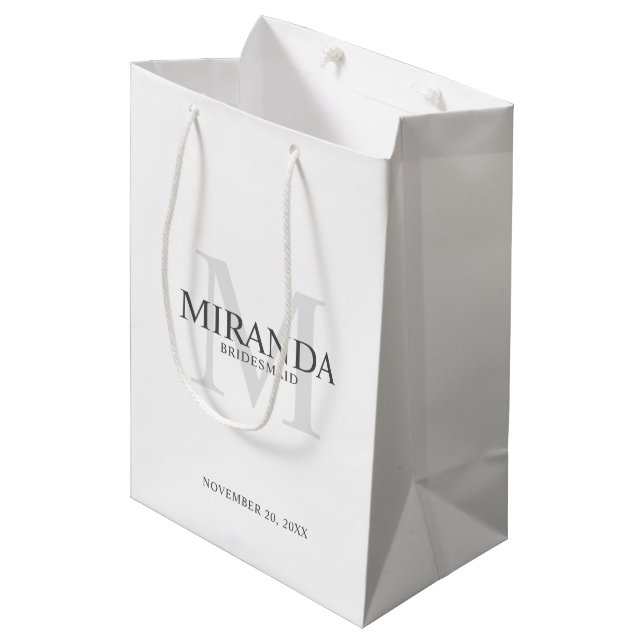 Personalized Bridesmaid's Monogram and Name Medium Gift Bag (Front Angled)