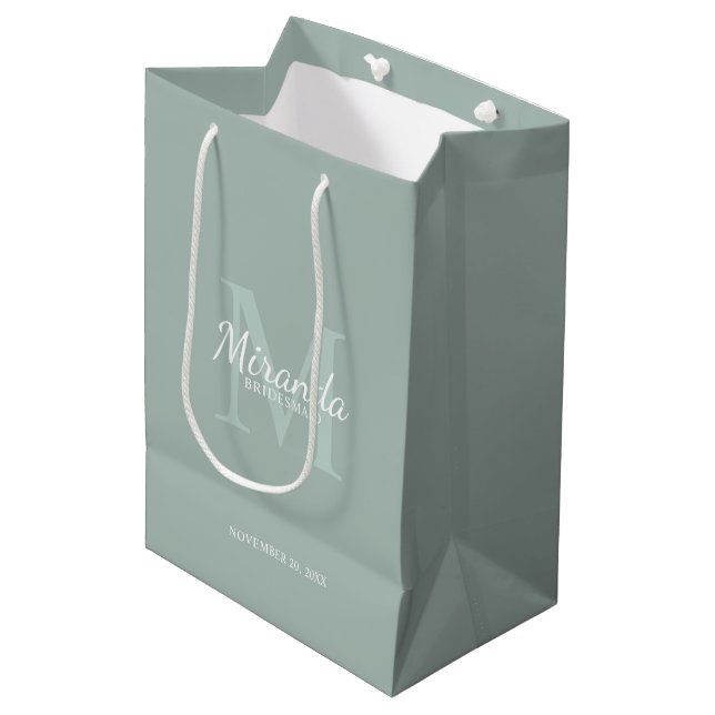 Personalized Bridesmaid's Monogram and Name Medium Gift Bag (Front Angled)
