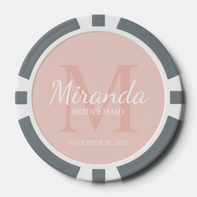 Personalized Bridesmaid's Monogram and Name Poker Chips (Front)