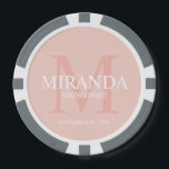 Personalized Bridesmaid's Monogram and Name Poker Chips<br><div class="desc">Add a personal touch to your wedding with personalized bridesmaid's monogram and name gift. This design features personalized bridesmaid's name with title and wedding date in white and monogram in blush pink as background, in classic serif font style, on blush pink background. Also perfect for maid of honour, mother of...</div>