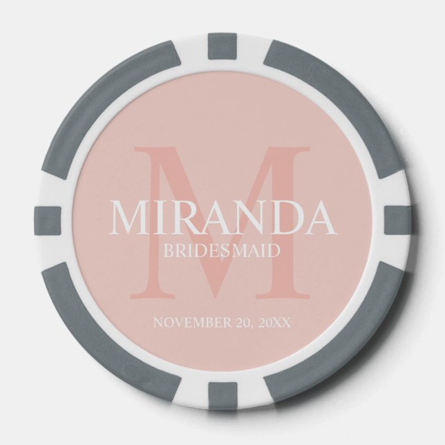 Personalized Bridesmaid's Monogram and Name Poker Chips (Front)
