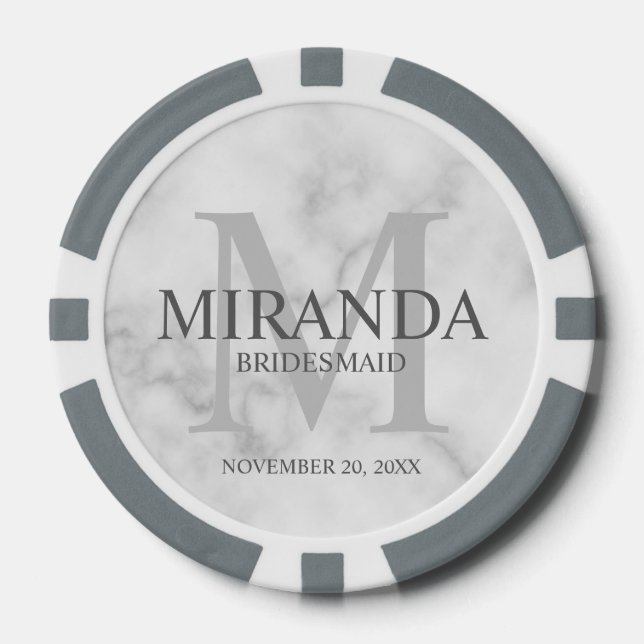 Personalized Bridesmaid's Monogram and Name Poker Chips (Front)