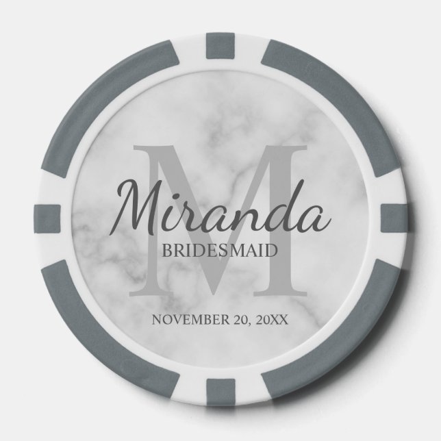 Personalized Bridesmaid's Monogram and Name Poker Chips (Front)