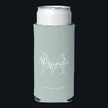 Personalized Bridesmaid's Monogram and Name Seltzer Can Cooler<br><div class="desc">Personalized Bridesmaids Gifts features personalized bridesmaid's name in white classic script font style and monogram in sage green classic serif font style as background with title and wedding date in white classic serif font style on sage green background. Also perfect for maid of honour, flower girl, mother of the bride...</div>