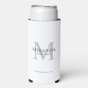 Personalized Bridesmaid's Monogram and Name Seltzer Can Cooler