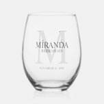 Personalized Bridesmaid's Monogram and Name Stemless Wine Glass<br><div class="desc">Add a personal touch to your wedding with personalized bridesmaid's monogram and name gift. This design features personalized bridesmaid's name with title and wedding date in grey and monogram in light grey as background, in classic serif font style. Also perfect for maid of honour, mother of the bride and more....</div>