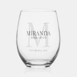 Personalized Bridesmaid's Monogram and Name Stemless Wine Glass<br><div class="desc">Add a personal touch to your wedding with personalized bridesmaid's monogram and name gift. This design features personalized bridesmaid's name with title and wedding date in grey and monogram in light grey as background, in classic serif font style. Also perfect for maid of honour, mother of the bride and more....</div>