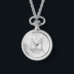 Personalized Bridesmaid's Monogram and Name Watch<br><div class="desc">Add a personal touch to your wedding with personalized bridesmaid's monogram and name gift. This design features personalized bridesmaid's name with title and wedding date in grey and monogram in light grey as background, in classic serif font style, on white marble background. Also perfect for maid of honour, mother of...</div>