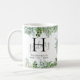 Personalized Bridesmaids Monogram Greenery Wedding Coffee Mug