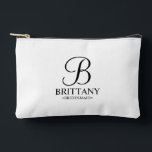 Personalized Bridesmaid's Name and Monogram Accessory Pouch<br><div class="desc">Elegant Black and White Personalized Bridesmaid Gifts
featuring personalized monogram in black elegant script font style with bridesmaid's name and title in classic serif font style on white background.

Also perfect for maid of honour,  flower girl,  mother of the bride and more.</div>