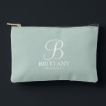 Personalized Bridesmaid's Name and Monogram Accessory Pouch<br><div class="desc">Elegant Black and White Personalized Bridesmaid Gifts
featuring personalized monogram in white elegant script font style with bridesmaid's name and title in classic serif font style on sage green background.

Also perfect for maid of honour,  flower girl,  mother of the bride and more.</div>