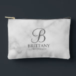 Personalized Bridesmaid's Name and Monogram Accessory Pouch<br><div class="desc">Elegant Black and White Personalized Bridesmaid Gifts
featuring personalized monogram in grey elegant script font style with bridesmaid's name and title in classic serif font style on white marble background.

Also perfect for maid of honour,  flower girl,  mother of the bride and more.</div>