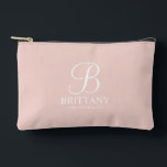 Personalized Bridesmaid's Name and Monogram Accessory Pouch<br><div class="desc">Elegant Black and White Personalized Bridesmaid Gifts
featuring personalized monogram in white elegant script font style with bridesmaid's name and title in classic serif font style on blush pink background.

Also perfect for maid of honour,  flower girl,  mother of the bride and more.</div>