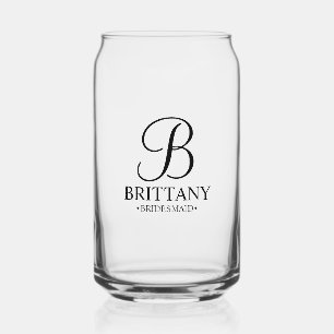 Personalized Bridesmaid's Name and Monogram Can Glass
