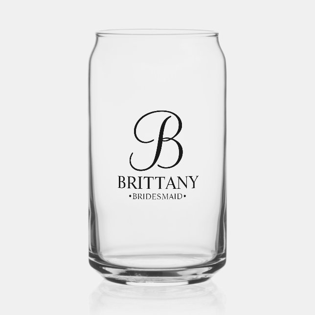 Personalized Bridesmaid's Name and Monogram Can Glass (Front)