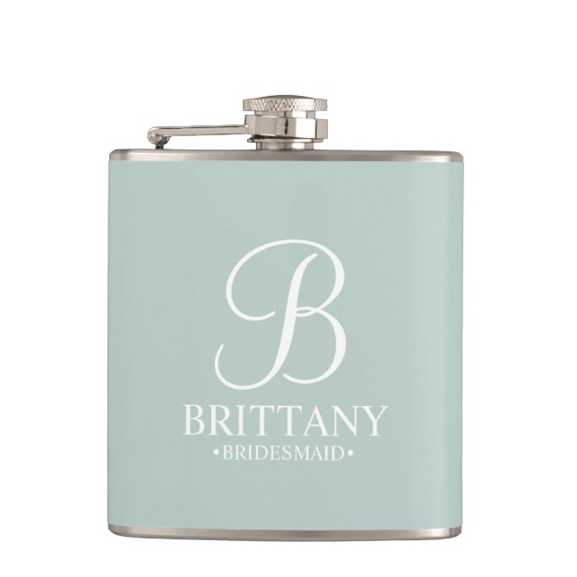 Personalized Bridesmaid's Name and Monogram Hip Flask (Front)