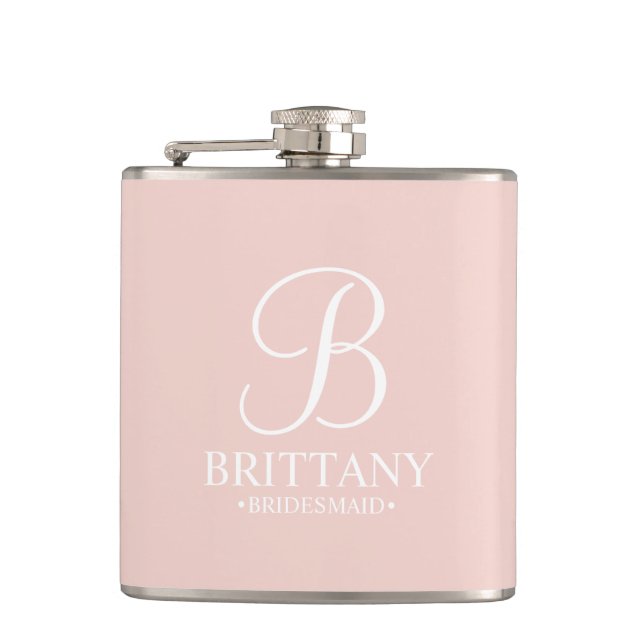 Personalized Bridesmaid's Name and Monogram Hip Flask (Front)