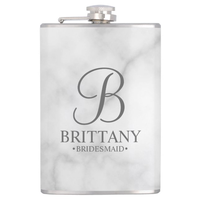 Personalized Bridesmaid's Name and Monogram Hip Flask (Front)