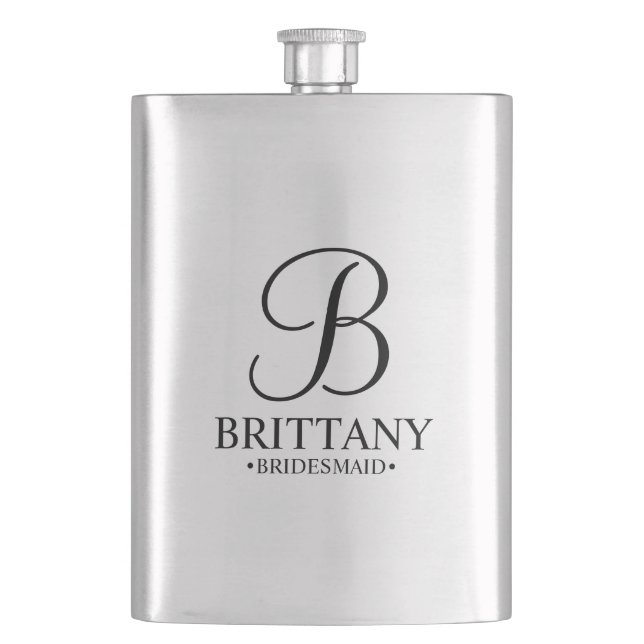 Personalized Bridesmaid's Name and Monogram Hip Flask (Front)