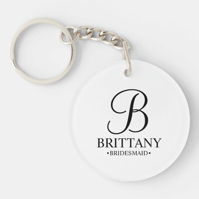 Personalized Bridesmaid's Name and Monogram Keychain (Front)