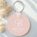 Personalized Bridesmaid's Name and Monogram Keychain<br><div class="desc">Elegant Personalized Bridesmaid Gifts
featuring personalized monogram in white elegant script font style with bridesmaid's name and title in classic serif font style on blush pink background.

Also perfect for maid of honour,  flower girl,  mother of the bride and more.</div>