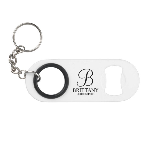 Personalized Bridesmaid's Name and Monogram Keychain Bottle Opener (Front (Horizontal))