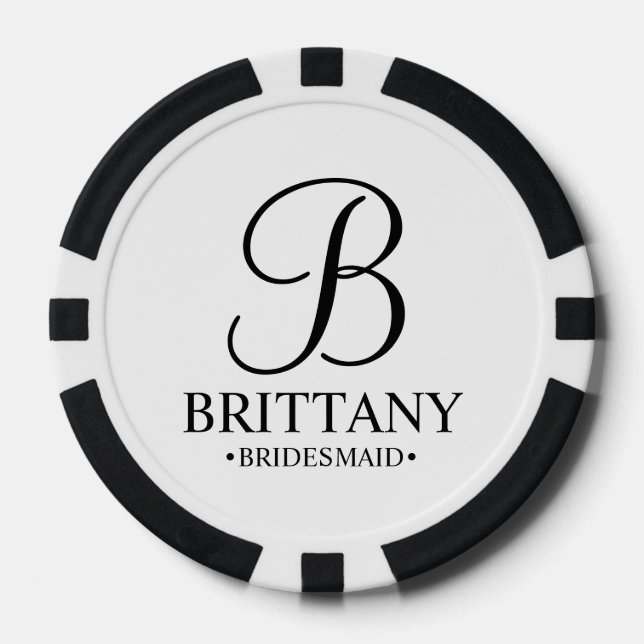 Personalized Bridesmaid's Name and Monogram Poker Chips (Front)