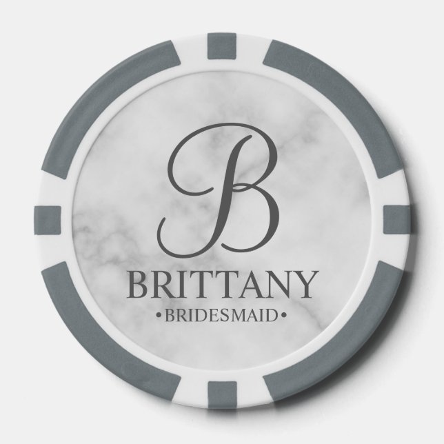 Personalized Bridesmaid's Name and Monogram Poker Chips (Front)